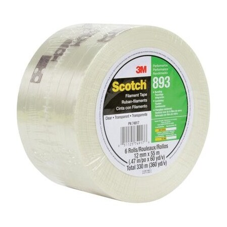 3M Scotch Filament Tape 893 Clear, 18 mm x 55 m 7000123805